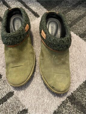 Merrell Olive Green Knit-Trim Slip-On Mules